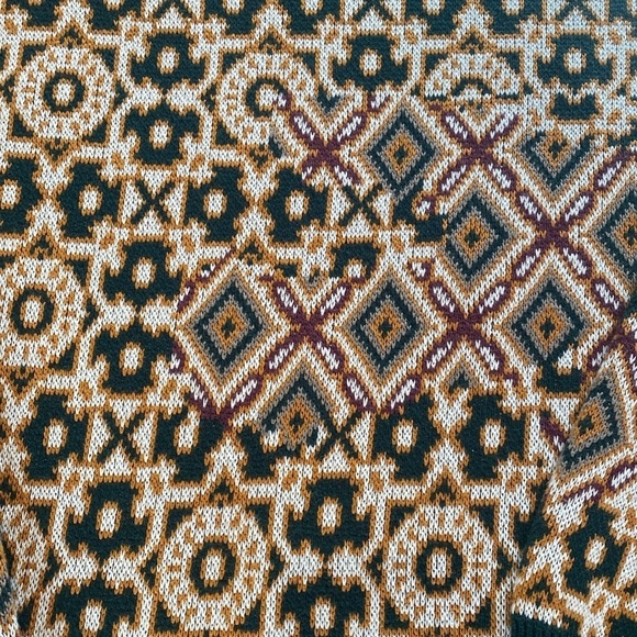 Smoke Rise Cotton Hoodie Tapestry Jacquard Knit Top Green Gold Fairisle Sz XL - Picture 8 of 10